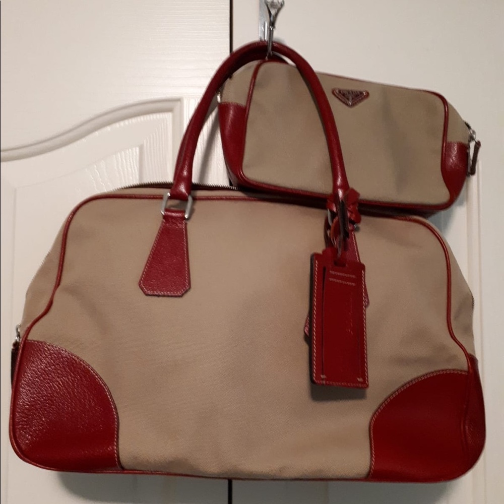 Prada canvas and leather handbag set